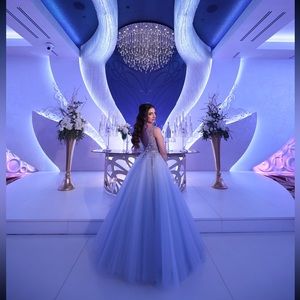 JOVANI 65379 SHEER CRYSTAL EMBELLISHED
BODICE TULLE BALLGOWN PROM DRESS